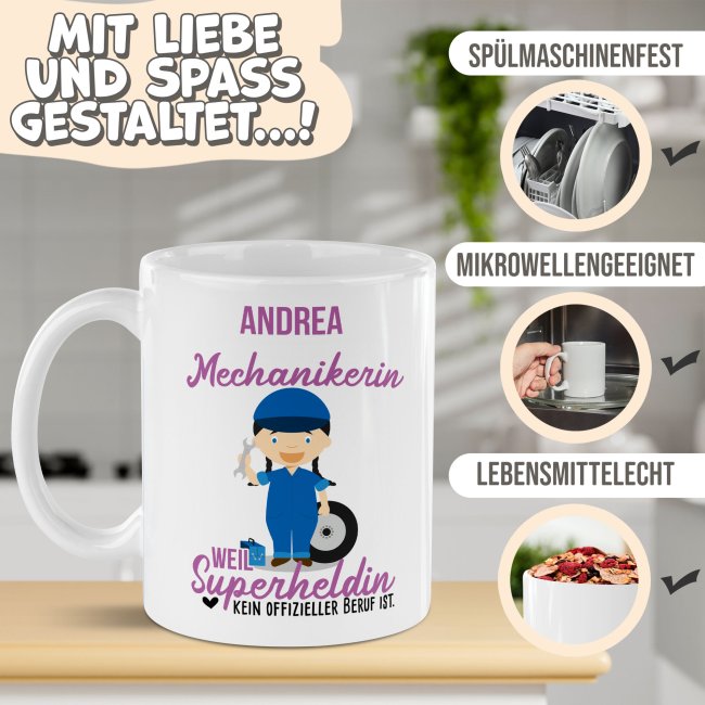 Berufe-Tasse f&uuml;r Frauen - Mechanikerin - mit Name