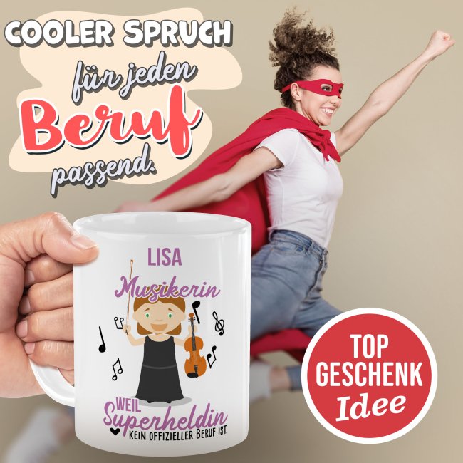 Berufe-Tasse f&uuml;r Frauen - Musikerin - mit Name