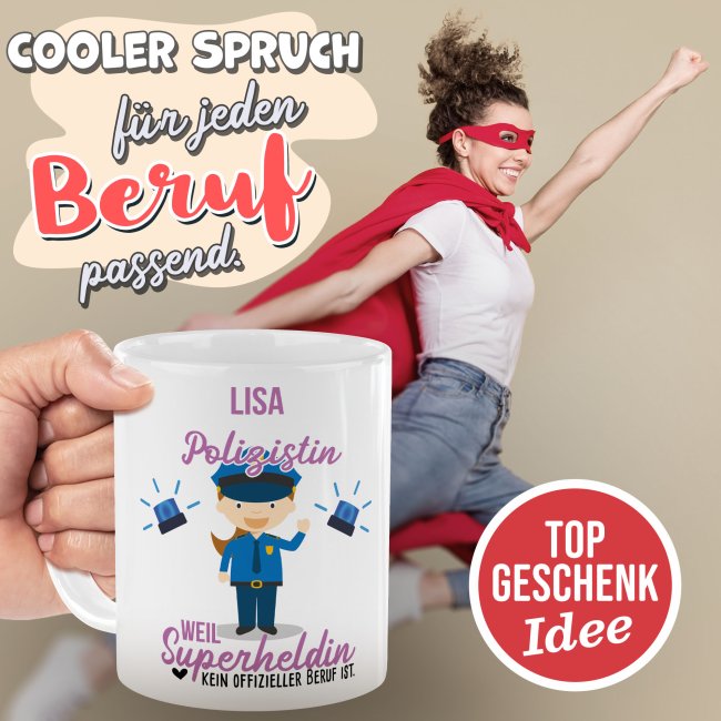 Berufe-Tasse f&uuml;r Frauen - Polizistin - mit Name