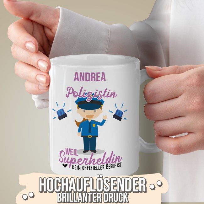 Berufe-Tasse f&uuml;r Frauen - Polizistin - mit Name