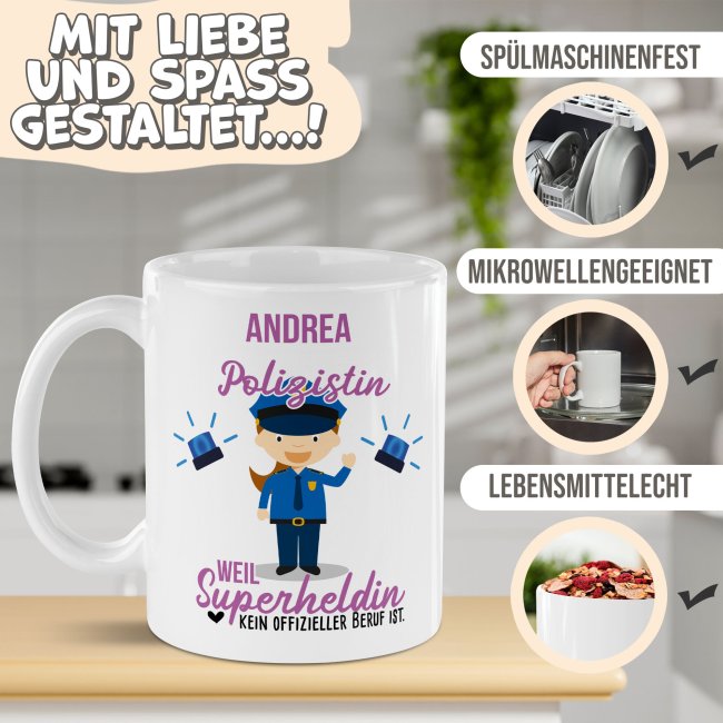 Berufe-Tasse f&uuml;r Frauen - Polizistin - mit Name