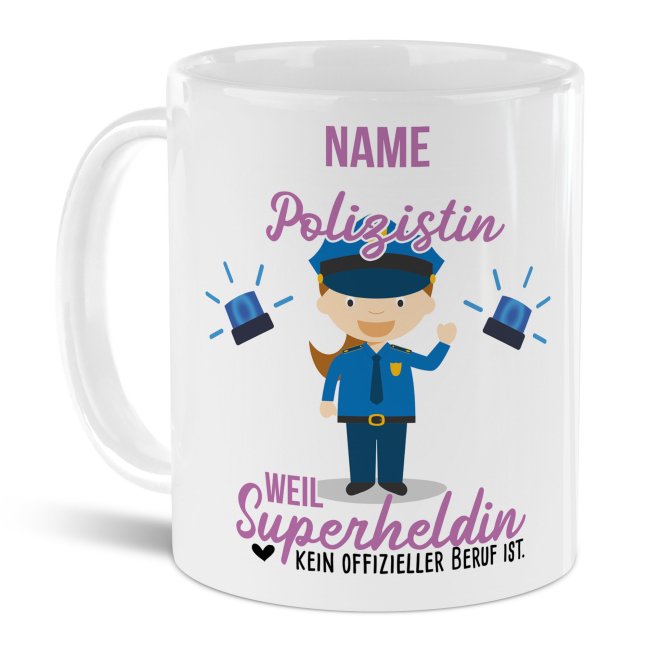 Berufe-Tasse f&uuml;r Frauen - Polizistin - mit Name