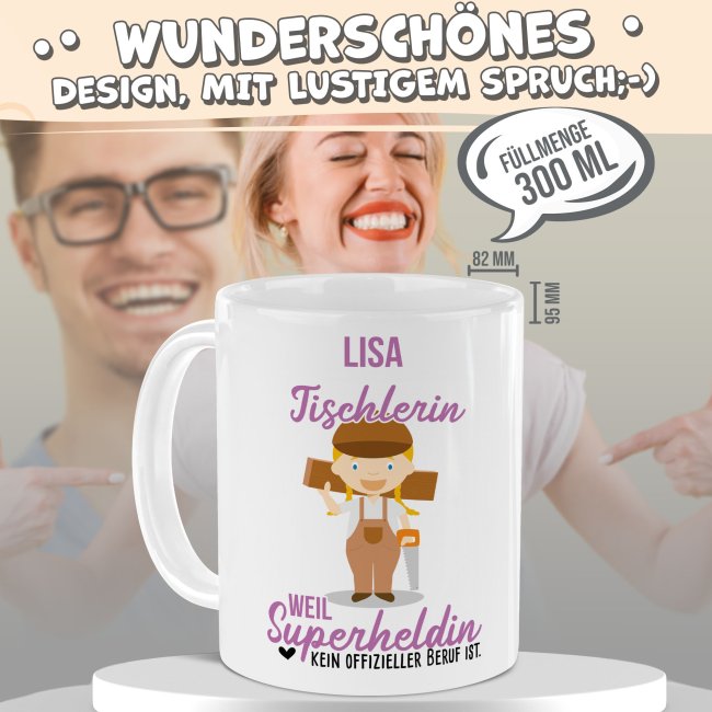 Berufe-Tasse f&uuml;r Frauen - Tischlerin - mit Name