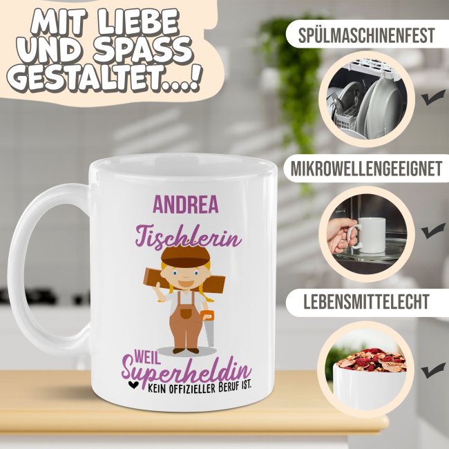 Berufe-Tasse f&uuml;r Frauen - Tischlerin - mit Name