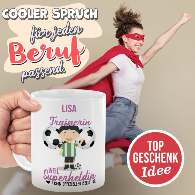 Berufe-Tasse f&uuml;r Frauen - Trainerin - mit Name