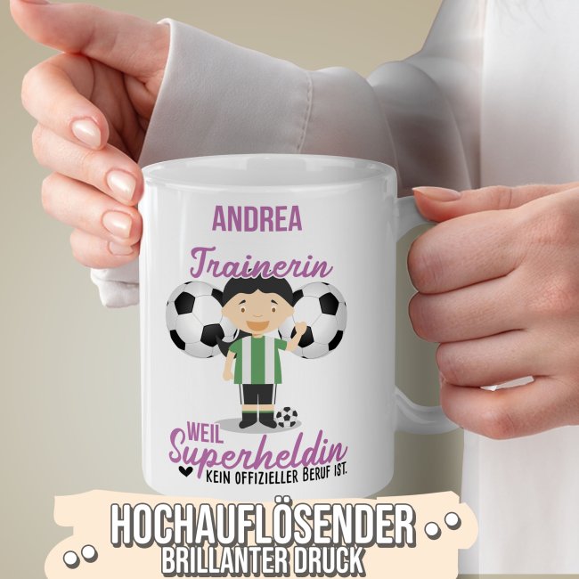 Berufe-Tasse f&uuml;r Frauen - Trainerin - mit Name