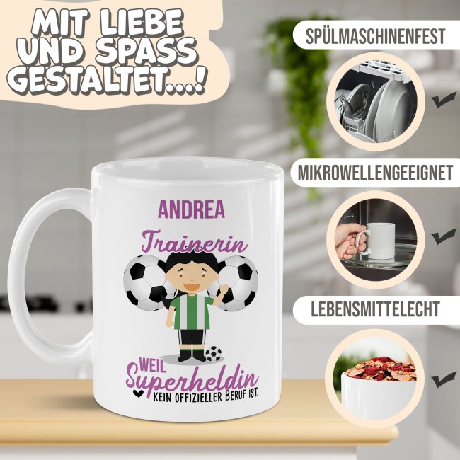 Berufe-Tasse f&uuml;r Frauen - Trainerin - mit Name