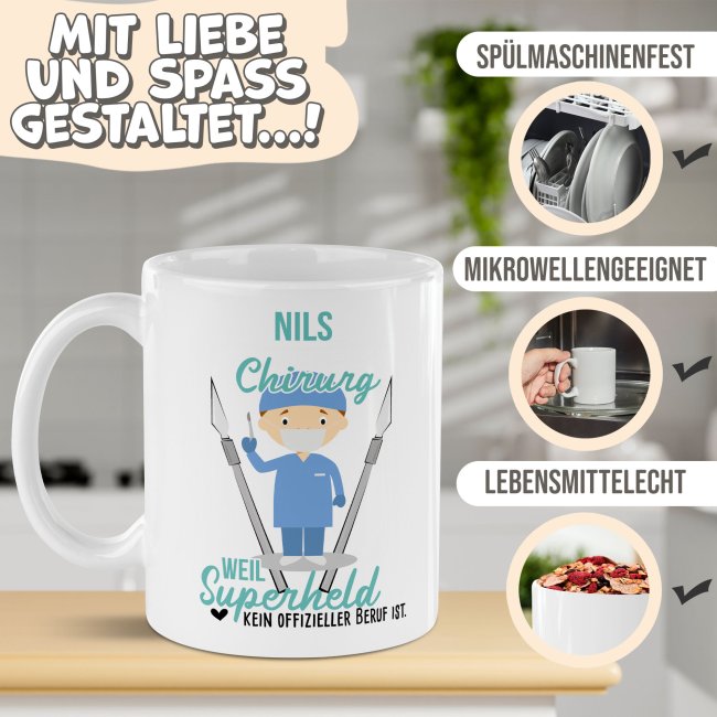 Berufe-Tasse f&uuml;r M&auml;nner - Chirurg - mit Name