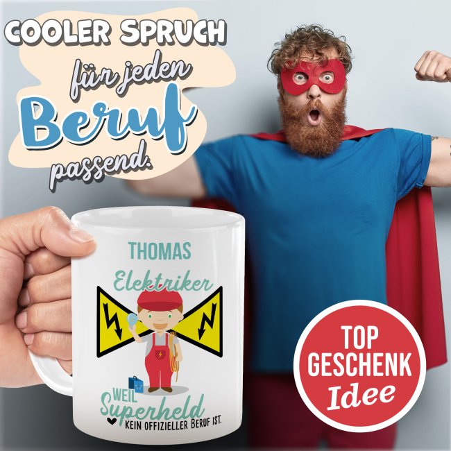 Berufe-Tasse f&uuml;r M&auml;nner - Elektriker - mit Name