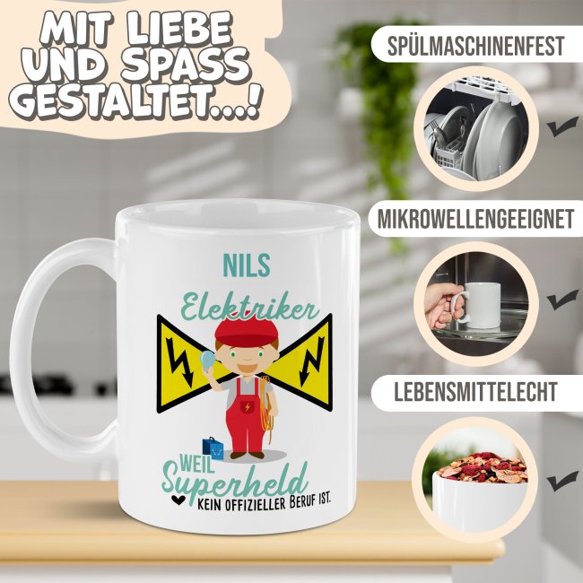 Berufe-Tasse f&uuml;r M&auml;nner - Elektriker - mit Name