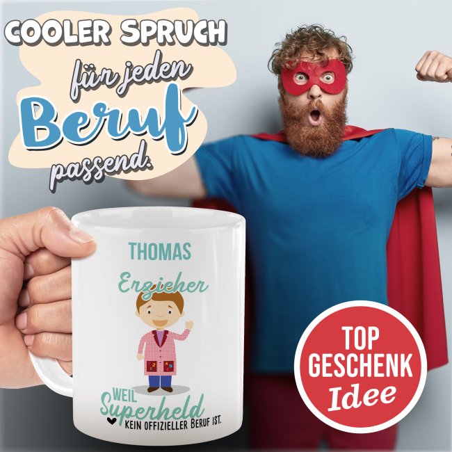 Berufe-Tasse f&uuml;r M&auml;nner - Erzieher - mit Name