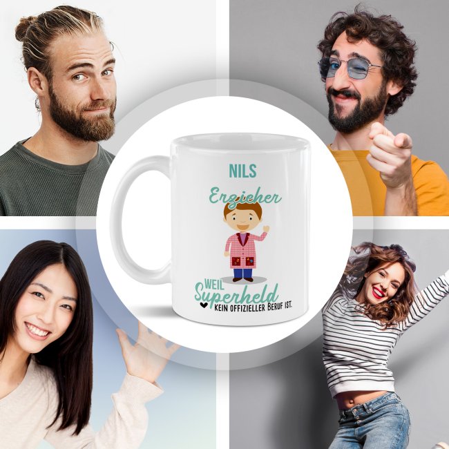 Berufe-Tasse f&uuml;r M&auml;nner - Erzieher - mit Name