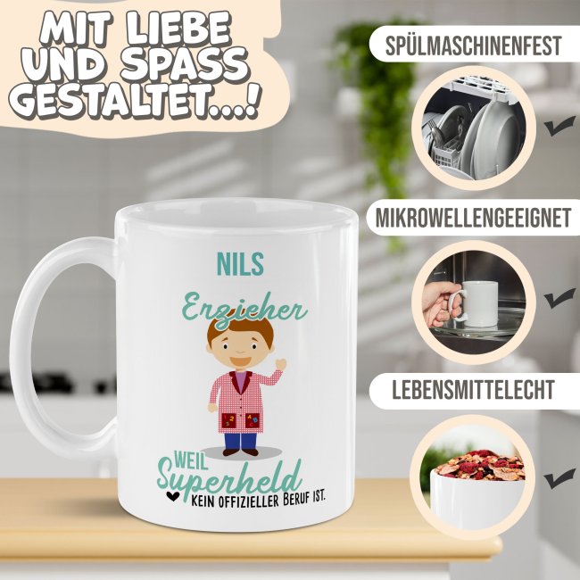 Berufe-Tasse f&uuml;r M&auml;nner - Erzieher - mit Name