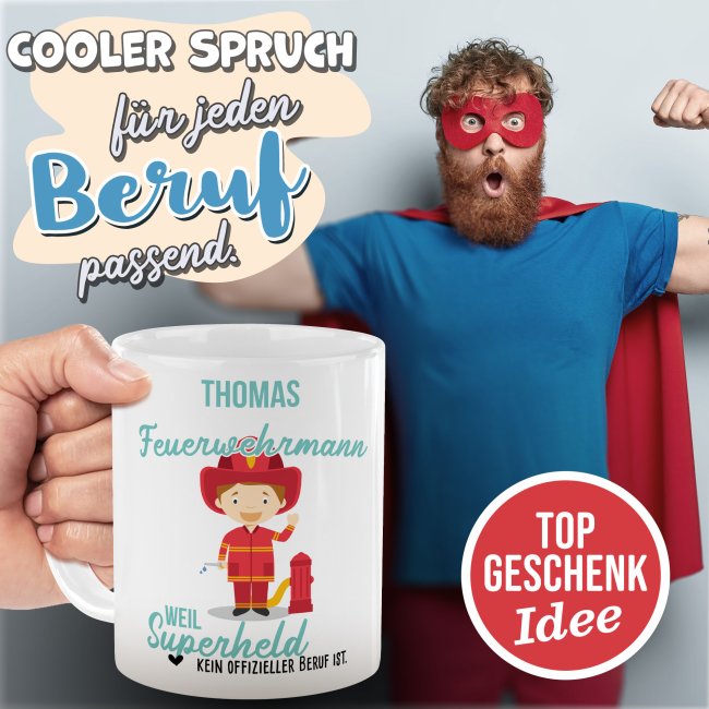 Berufe-Tasse f&uuml;r M&auml;nner - Feuerwehrmann - mit Name