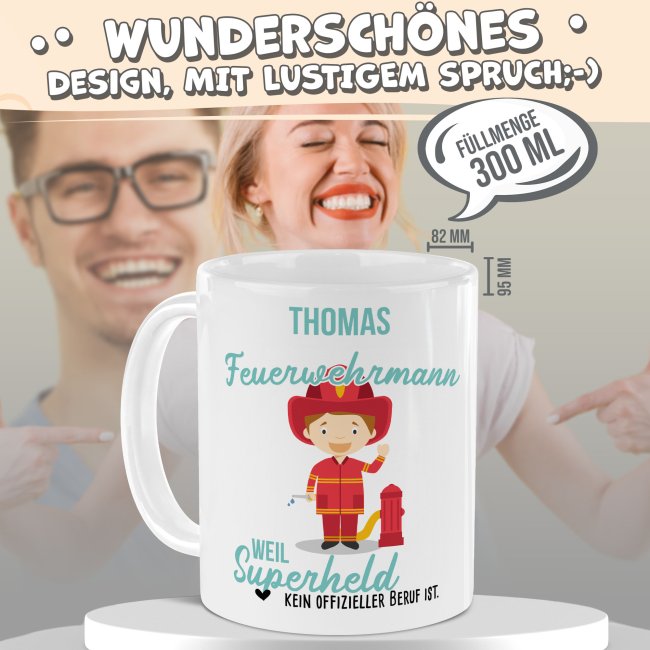 Berufe-Tasse f&uuml;r M&auml;nner - Feuerwehrmann - mit Name