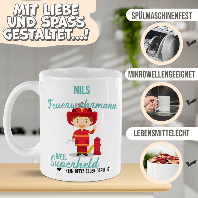 Berufe-Tasse f&uuml;r M&auml;nner - Feuerwehrmann - mit Name