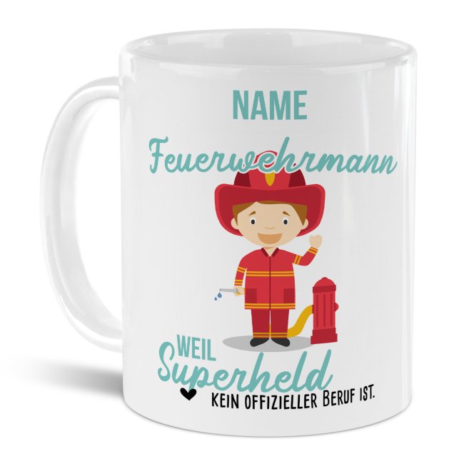 Berufe-Tasse f&uuml;r M&auml;nner - Feuerwehrmann - mit Name