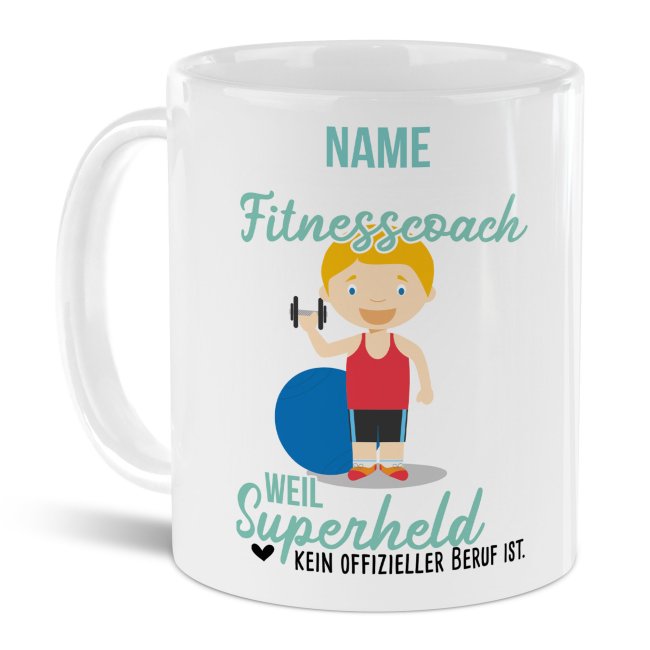 Berufe-Tasse f&uuml;r M&auml;nner - Fitnesscoach - mit Name