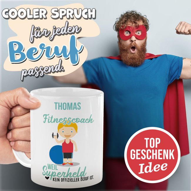 Berufe-Tasse f&uuml;r M&auml;nner - Fitnesscoach - mit Name