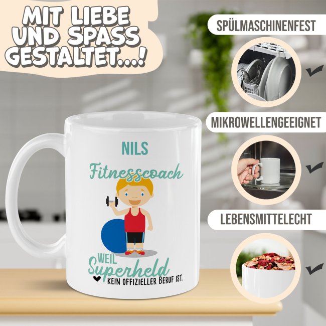 Berufe-Tasse f&uuml;r M&auml;nner - Fitnesscoach - mit Name