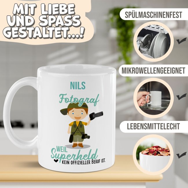 Berufe-Tasse f&uuml;r M&auml;nner - Fotograf - mit Name