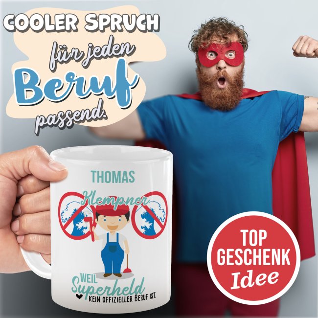 Berufe-Tasse f&uuml;r M&auml;nner - Klempner - mit Name