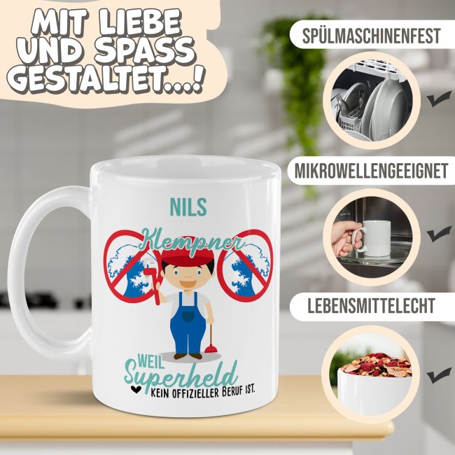 Berufe-Tasse f&uuml;r M&auml;nner - Klempner - mit Name