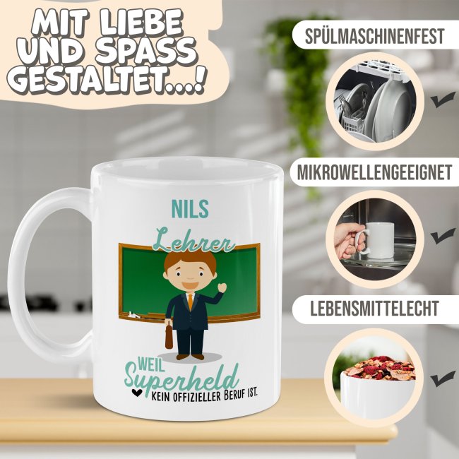 Berufe-Tasse f&uuml;r M&auml;nner - Lehrer - mit Name