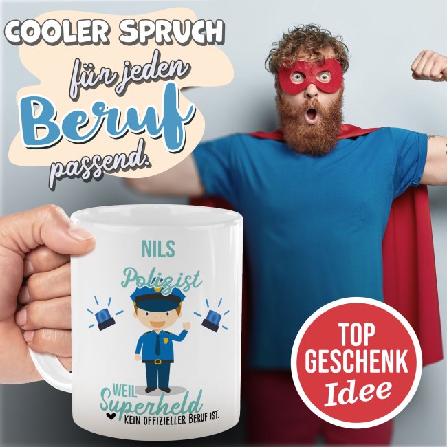 Berufe-Tasse f&uuml;r M&auml;nner - Polizist - mit Name