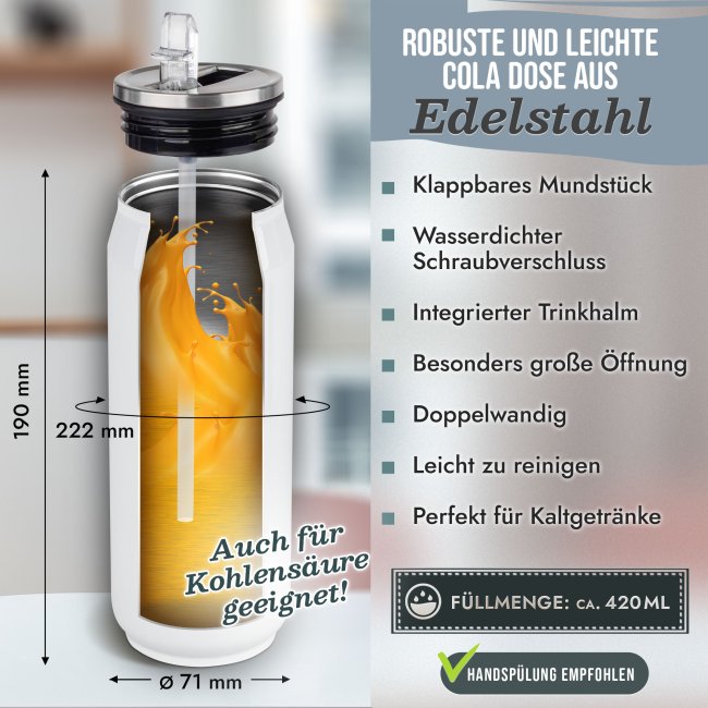 Trinkflasche aus Edelstahl selbst gestalten - Cola-Dose - Wei&szlig; - 420 ml