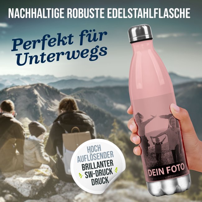 Farbige Edelstahl-Trinkflasche mit Foto und Text personalisieren - 4 Farben - 500 ml