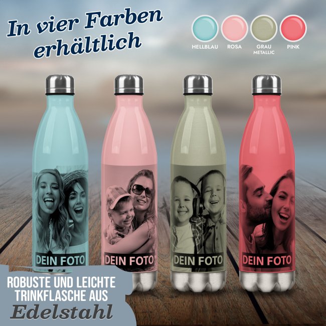 Farbige Edelstahl-Trinkflasche mit Foto und Text personalisieren - 4 Farben - 500 ml