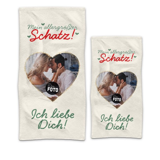 Handtuch mit Foto - Allergr&ouml;&szlig;ter Schatz, ich liebe dich - in zwei Gr&ouml;&szlig;en