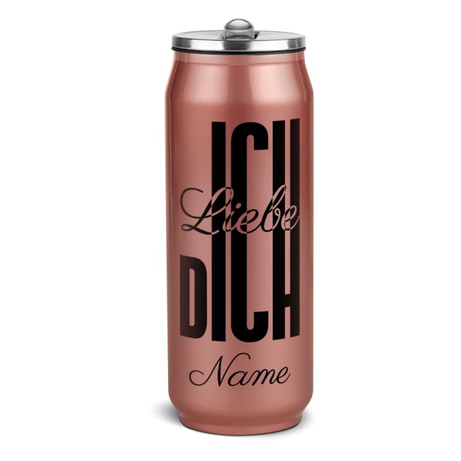 Edelstahl Trinkflasche Cola-Dose - Ich liebe dich - mit Name - Ros&eacute; metallic, 420 ml