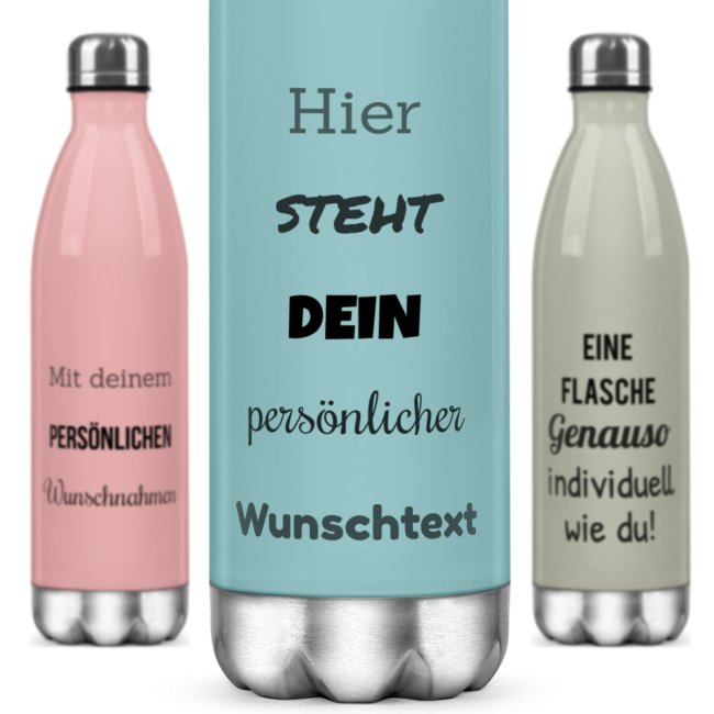 Farbige Edelstahl-Trinkflasche mit Text selbst gestalten - 4 Farben - 500 ml