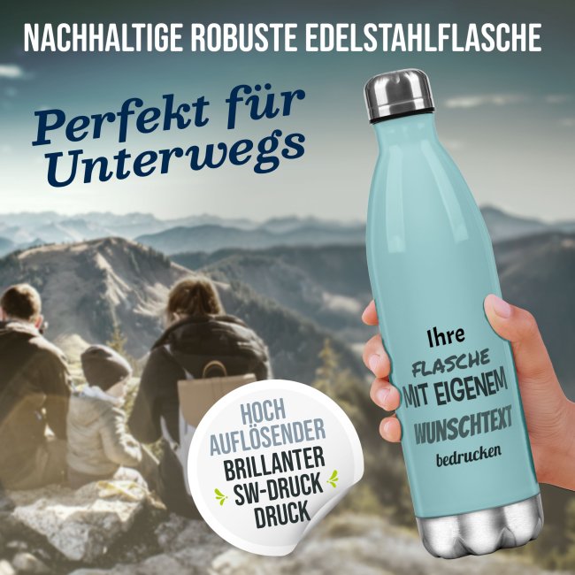 Farbige Edelstahl-Trinkflasche mit Text selbst gestalten - 4 Farben - 500 ml