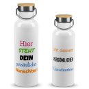 Edelstahl-Trinkflasche mit Wunschtext - Wei&szlig; mit...