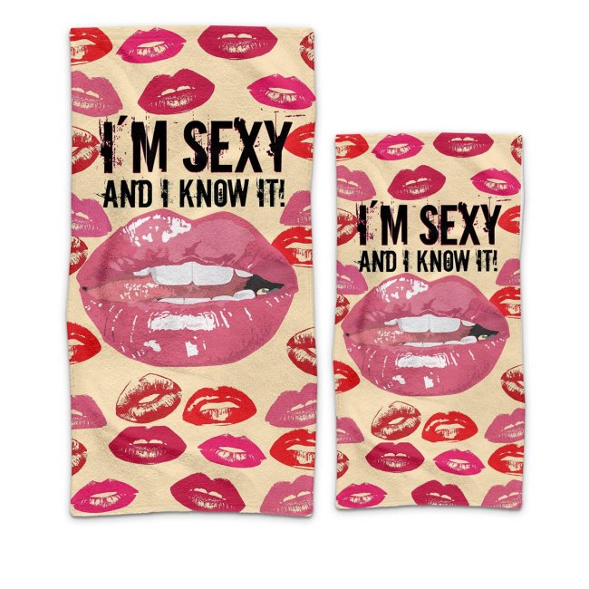 Handtuch mit Spruch - I am sexy and i know it - in 2 Gr&ouml;&szlig;en