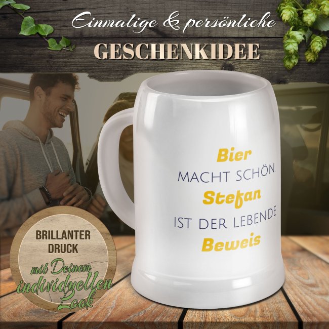 Personalisierter Bierkrug - mit 5 Zeilen Wunschtext selbst gestalten - Text mittig - Keramik