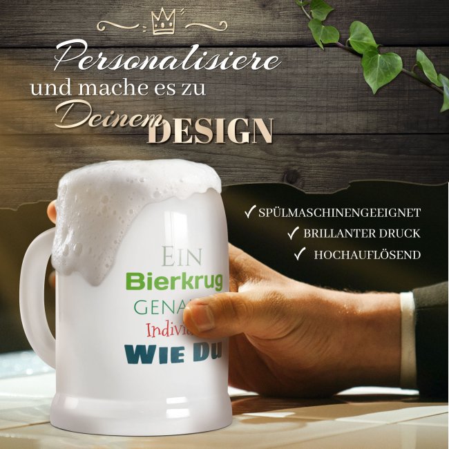 Personalisierter Bierkrug - mit 5 Zeilen Wunschtext selbst gestalten - Text mittig - Keramik