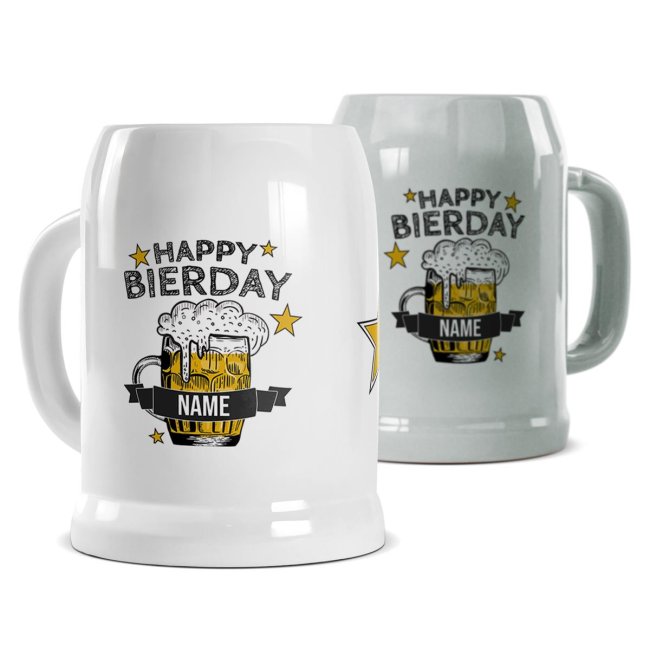 Personalisierter Bierkrug mit Name - Happy Bierday - Keramik