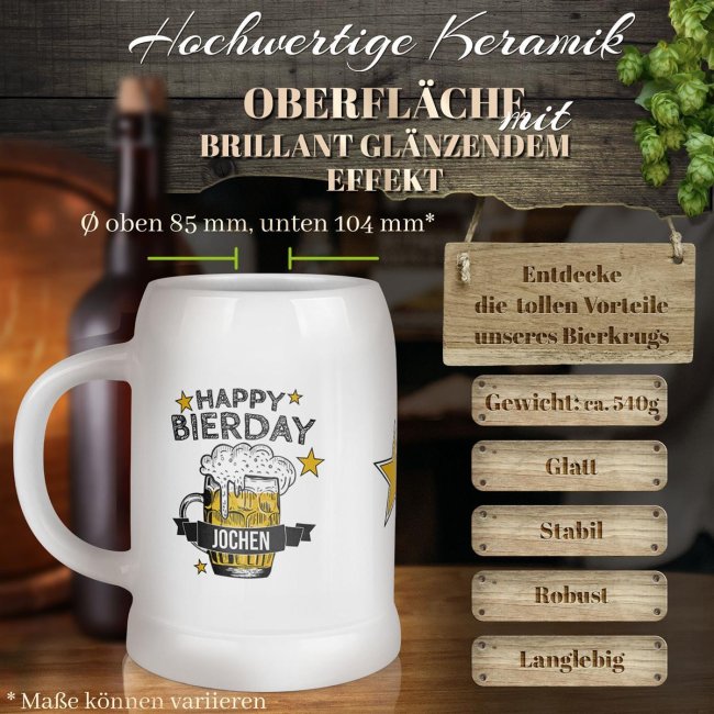 Personalisierter Bierkrug mit Name - Happy Bierday - Keramik