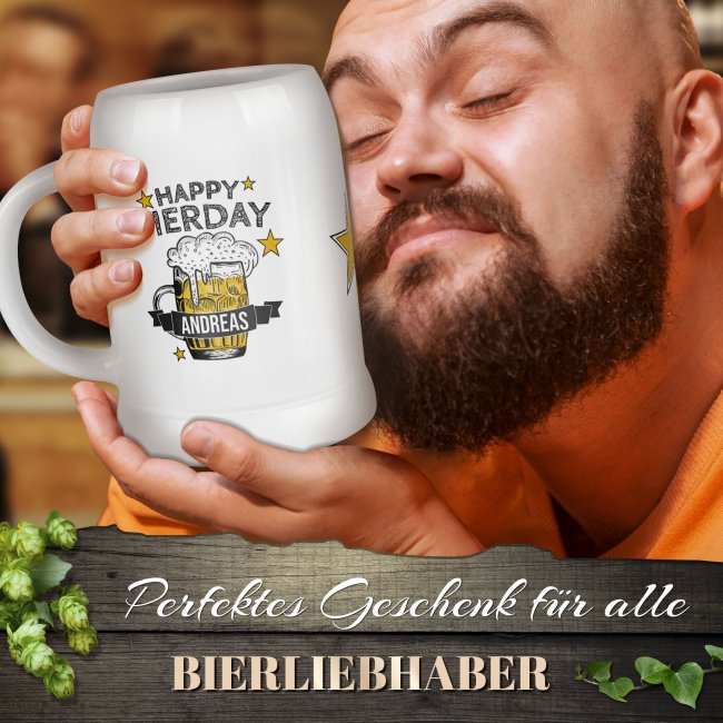 Personalisierter Bierkrug mit Name - Happy Bierday - Keramik