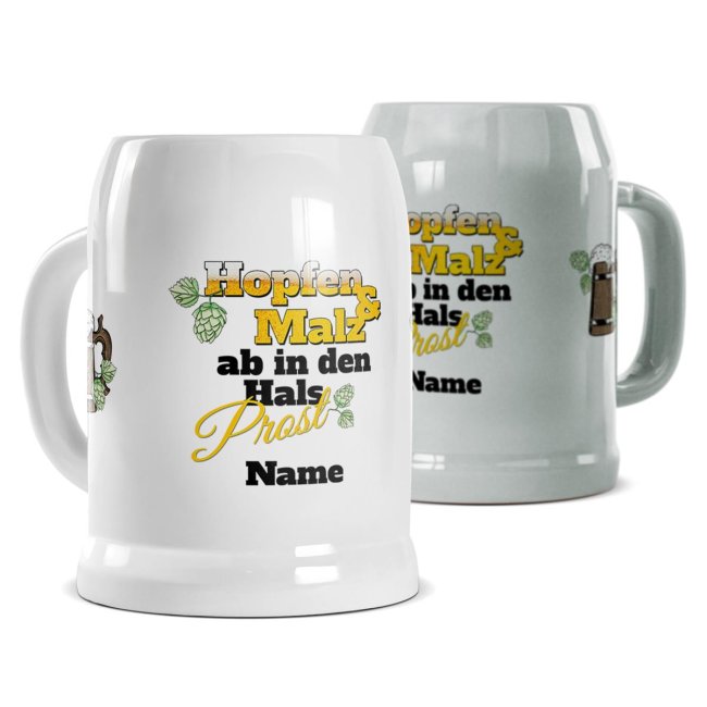 Bierkrug selbst gestalten mit Name - Hopfen und Malz - Keramik