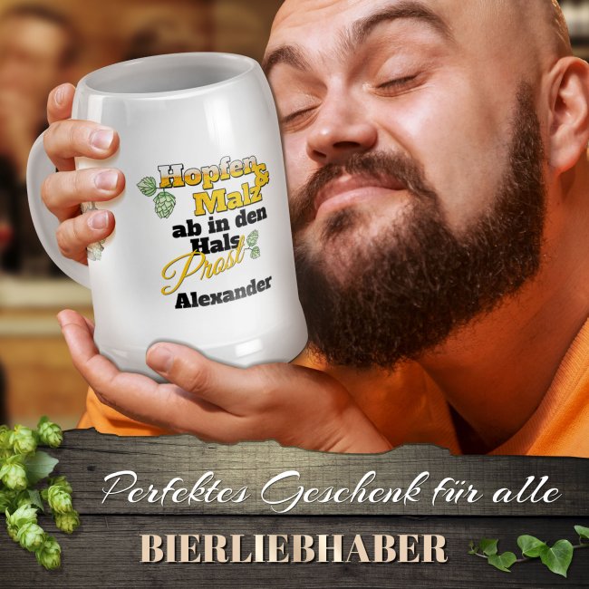 Bierkrug selbst gestalten mit Name - Hopfen und Malz - Keramik