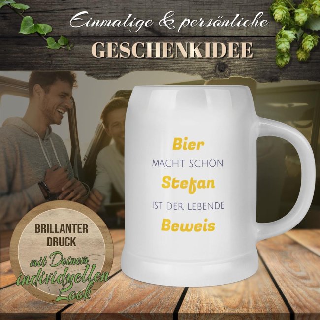 Personalisierter Bierkrug - mit 5 Zeilen Wunschtext selbst gestalten - Text beidseitig