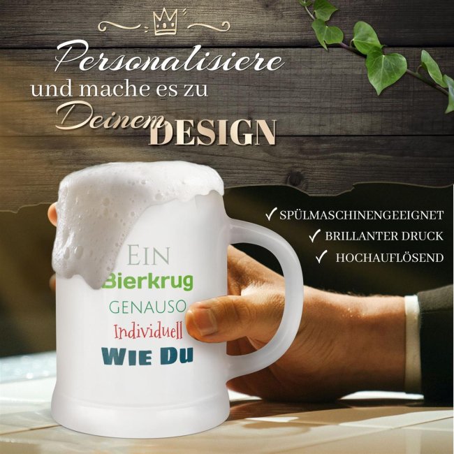 Personalisierter Bierkrug - mit 5 Zeilen Wunschtext selbst gestalten - Text beidseitig