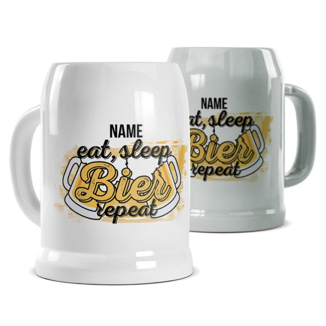 Personalisierter Bierkrug - Eat, sleep, Bier, repeat - mit Name gestalten - Keramik