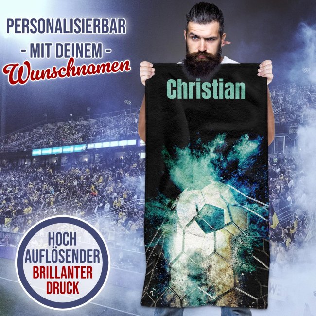 Personalisiertes Handtuch f&uuml;r Fu&szlig;ballspieler und Fans  - 2 Gr&ouml;&szlig;en