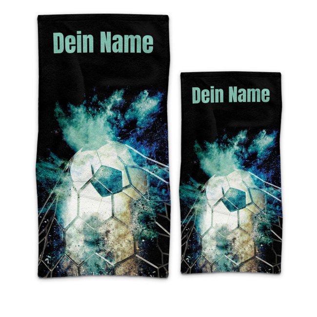 Personalisiertes Handtuch f&uuml;r Fu&szlig;ballspieler und Fans  - 2 Gr&ouml;&szlig;en